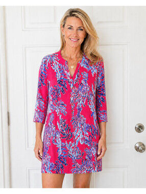 Lilly Pulitzer Sarasota Tunic Dress Capri Pink Samba  Sz L Beach Sea
